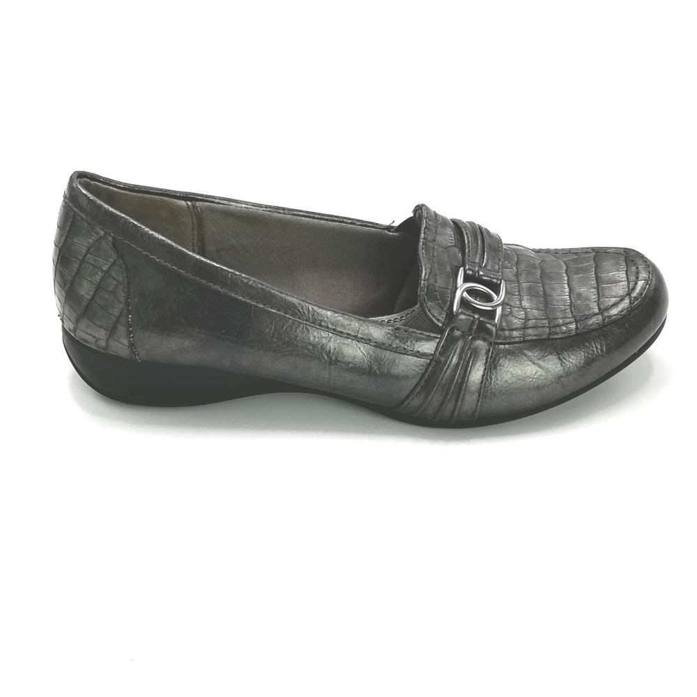Lifestride Shoes Womens Loafer Donnell Metallic Silver Slip On Alligator 8.5